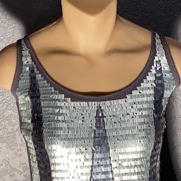 ARMANI EXCHANGE - grey tank w silver & grey sequins - S - Picture 3 of 16